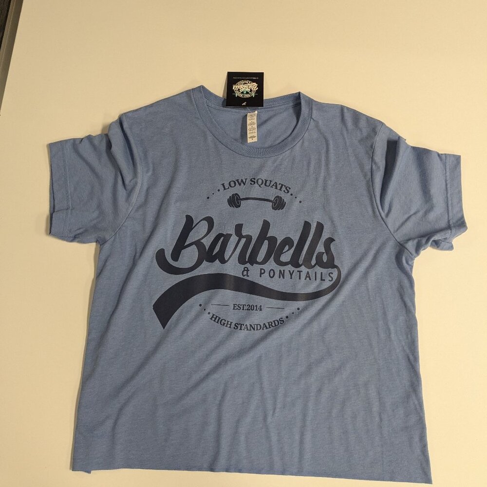 Barbells And Ponytails Crop "Logo" Short Sleeve Tee T-Shirt Sz M NEW
